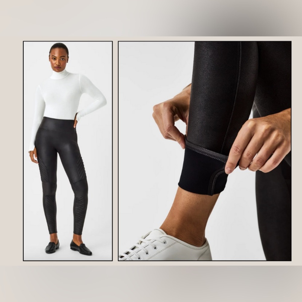 NWT Spanx Size S/P Fleece Lined Faux Leather Leggings - Black